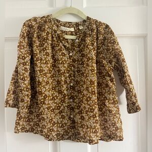 Doen Brown and White Floral Blouse with 3/4 Sleeves